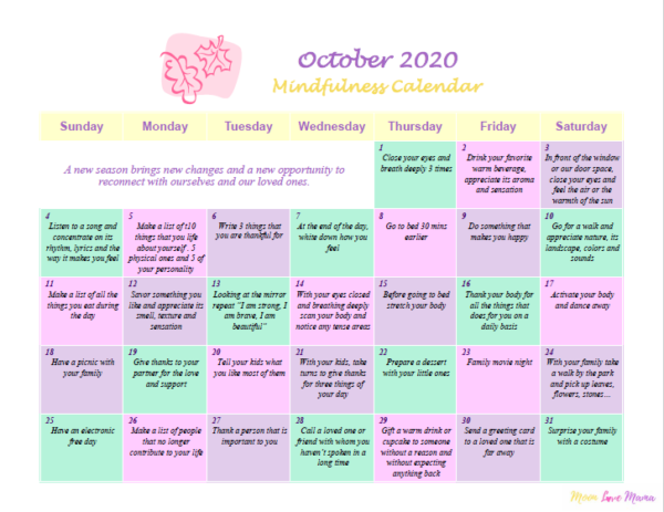 Mindfulness Calendar – October 2020