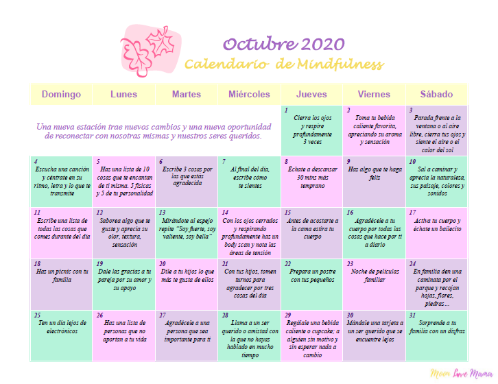 Calendario de Mindfulness – Octubre 2020